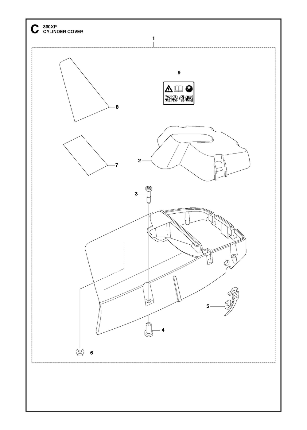 Cylinder Cover Diagram and Parts List for 390XP-390XPG 390 XP W - 390 XP GW Husqvarna Chainsaw