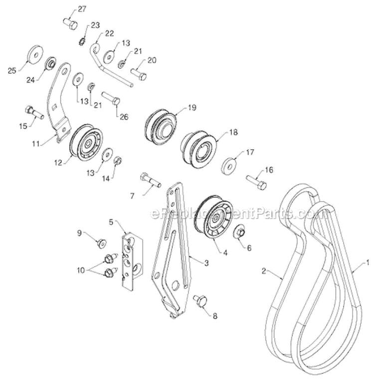 Chassis Engine Pulleys Diagram and Parts List for 12530HV 96193007200 - 2011-07 Husqvarna Snow Blower