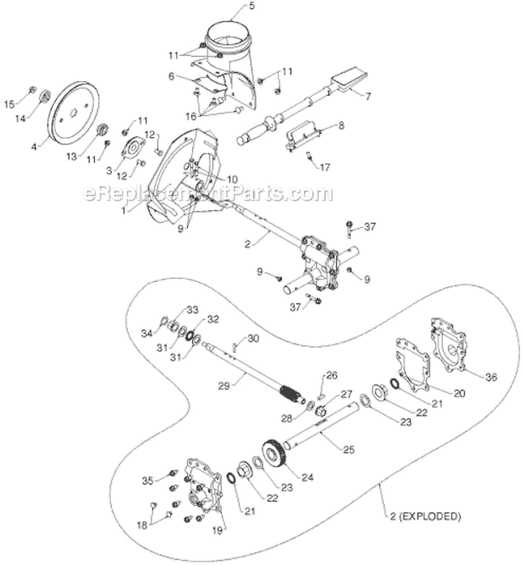 Auger Housing Impeller Diagram and Parts List for 12530HV 96193007200 - 2011-07 Husqvarna Snow Blower