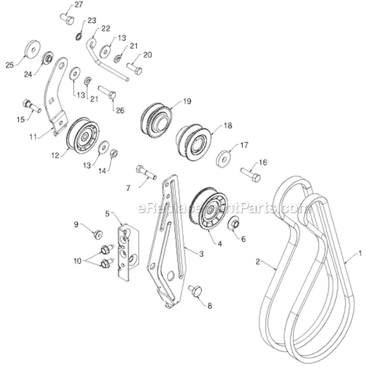Chassis Engine Pulleys Diagram and Parts List for 12530HV 96193007201 - 2012-06 Husqvarna Snow Blower