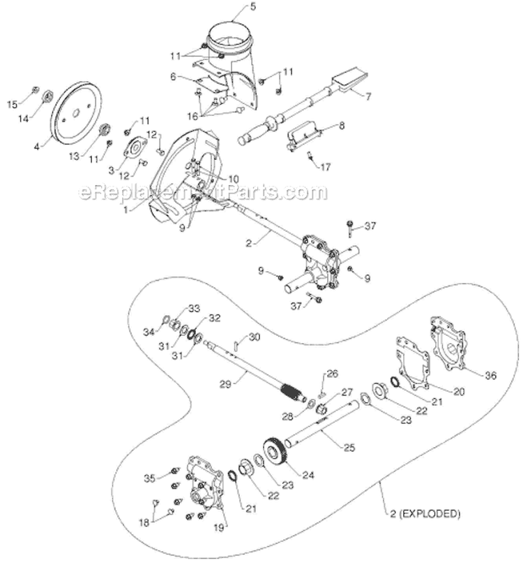 Auger Housing Impeller Diagram and Parts List for 12530HV 96193007203 - 2012-08 Husqvarna Snow Blower