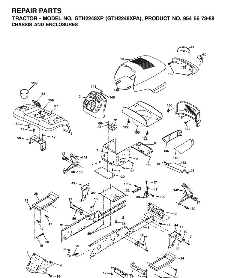 Chassis And Enclosures Diagram and Parts List for GTH2248XP-GTH2248XPA 2002-01 Husqvarna Lawn Tractor