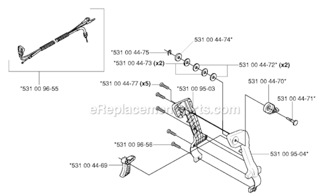 Throttle Controls Diagram and Parts List for 125BT 2004-10 Husqvarna Leaf Blower / Vacuum