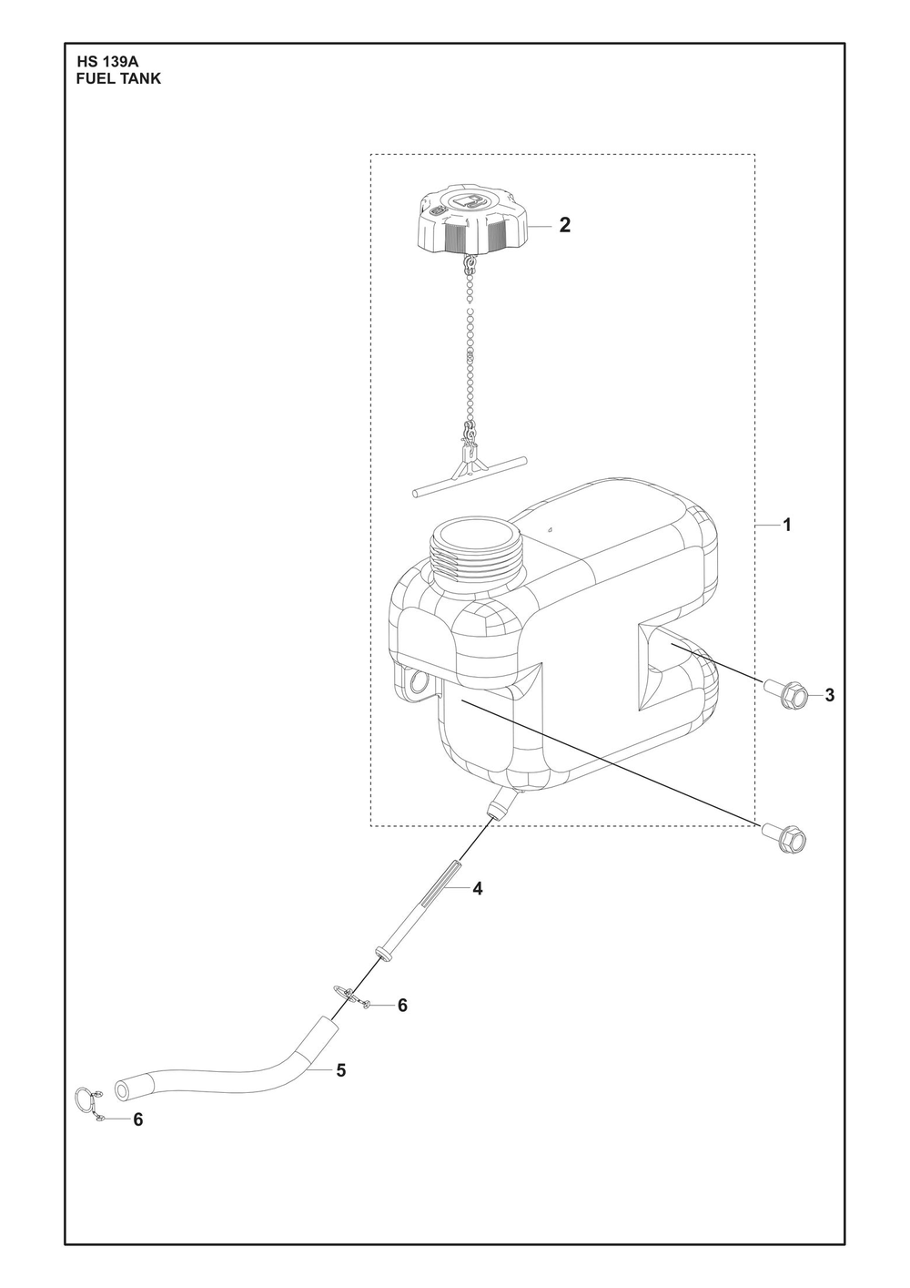 Fuel Tank Diagram and Parts List for HS139A531450701 531450702, 599912201, 599912202 Husqvarna Engine
