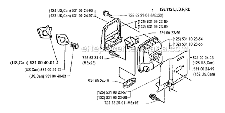 Muffler Diagram and Parts List for 125L 1990-11 Husqvarna Trimmer