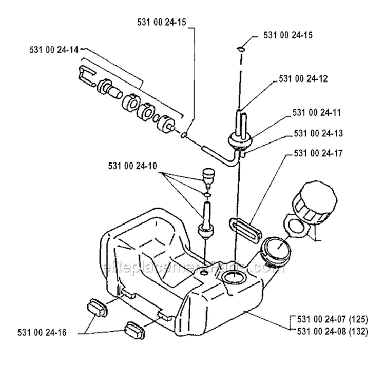 Fuel Tank Diagram and Parts List for 125L 1990-11 Husqvarna Trimmer