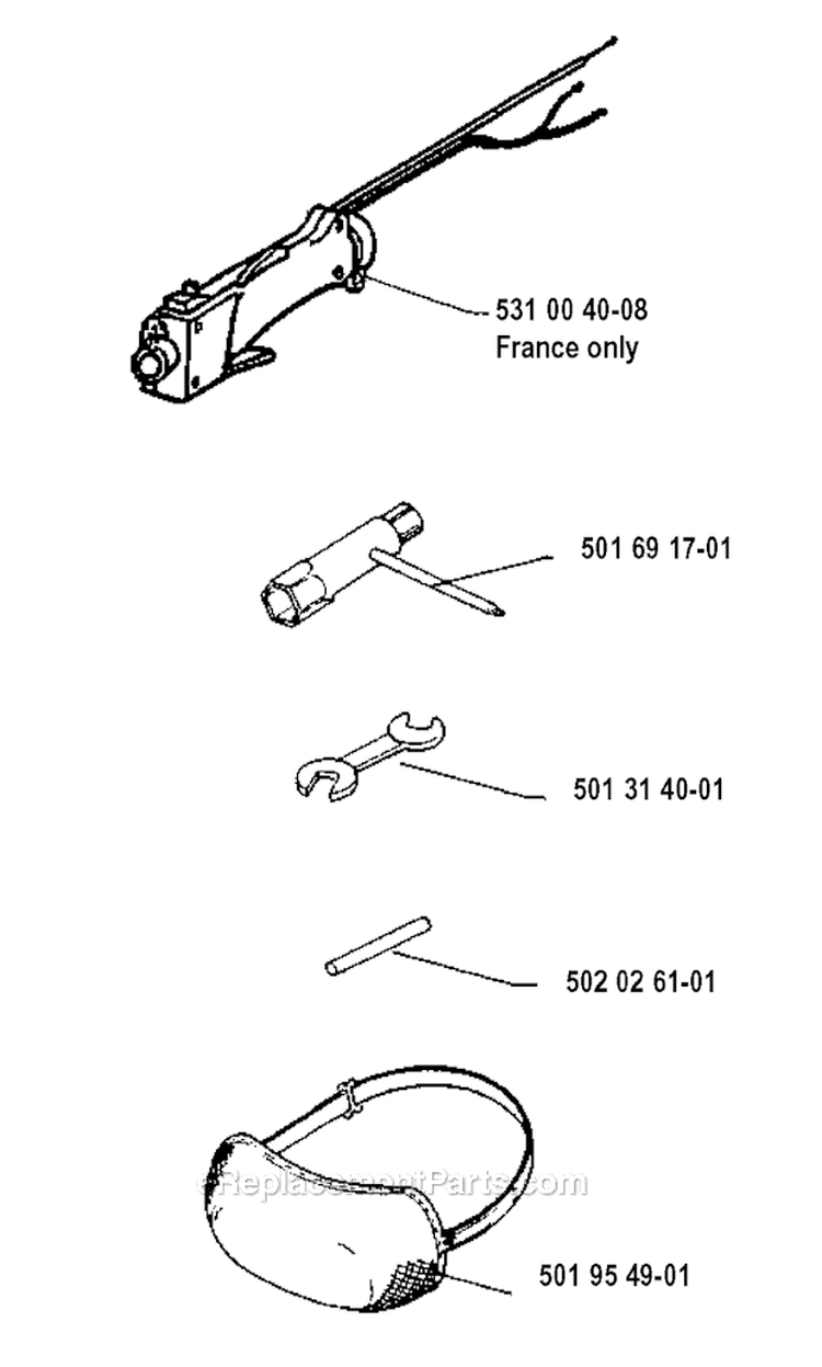Accessories Diagram and Parts List for 125RB 1990-11 Husqvarna Brush Cutter
