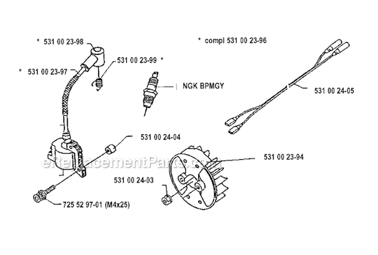 Ignition System Diagram and Parts List for 125RB 1990-11 Husqvarna Brush Cutter