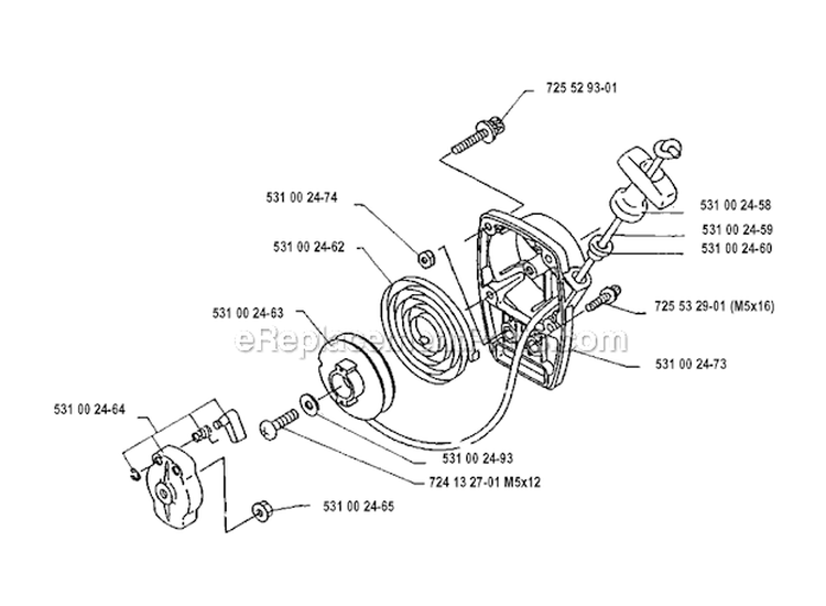 Starter Diagram and Parts List for 125RB 1990-11 Husqvarna Brush Cutter