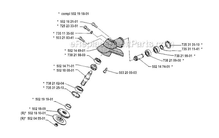 Bevel Gear Diagram and Parts List for 125RB 1990-11 Husqvarna Brush Cutter