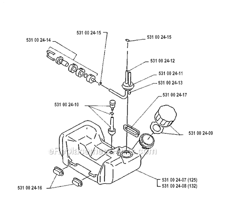 Fuel Tank Diagram and Parts List for 125RB 1990-11 Husqvarna Brush Cutter