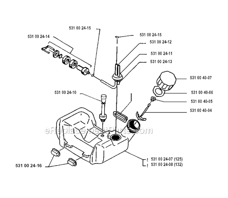 Handle  Controls Diagram and Parts List for 125RB 1993-04 Husqvarna Brush Cutter