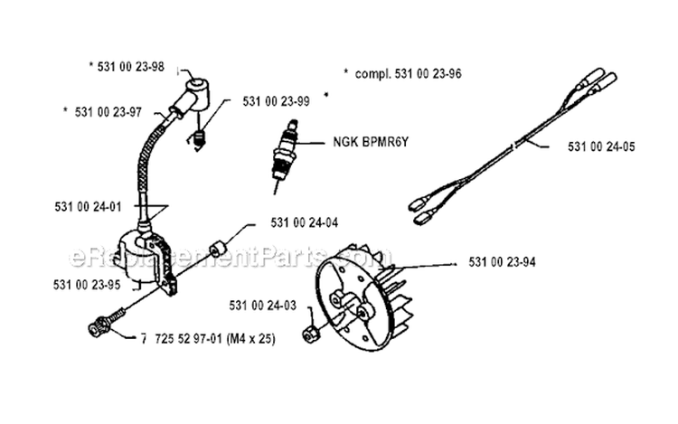 Ignition System Diagram and Parts List for 125RB 1993-04 Husqvarna Brush Cutter