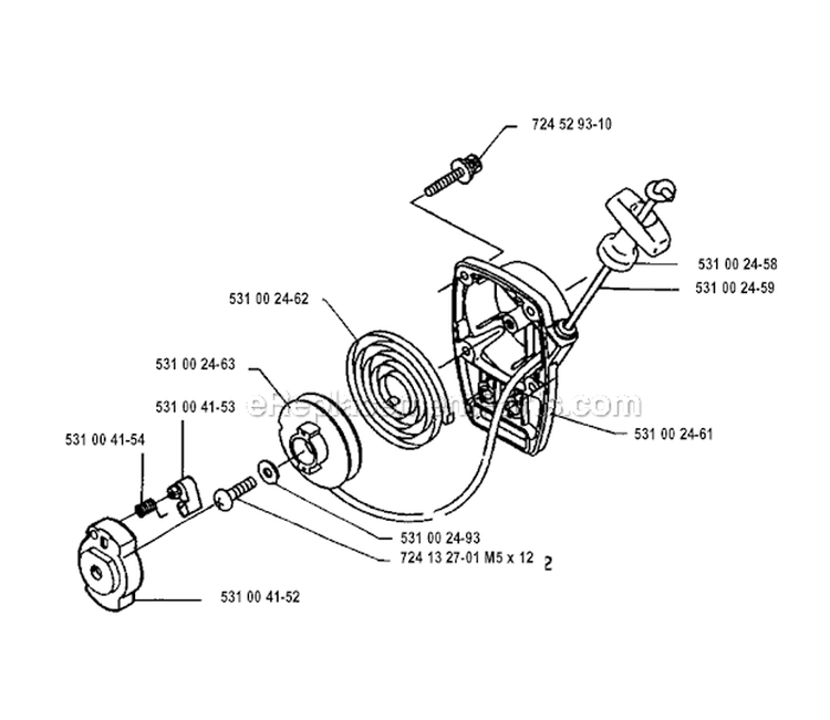 Starter Diagram and Parts List for 125RB 1993-04 Husqvarna Brush Cutter