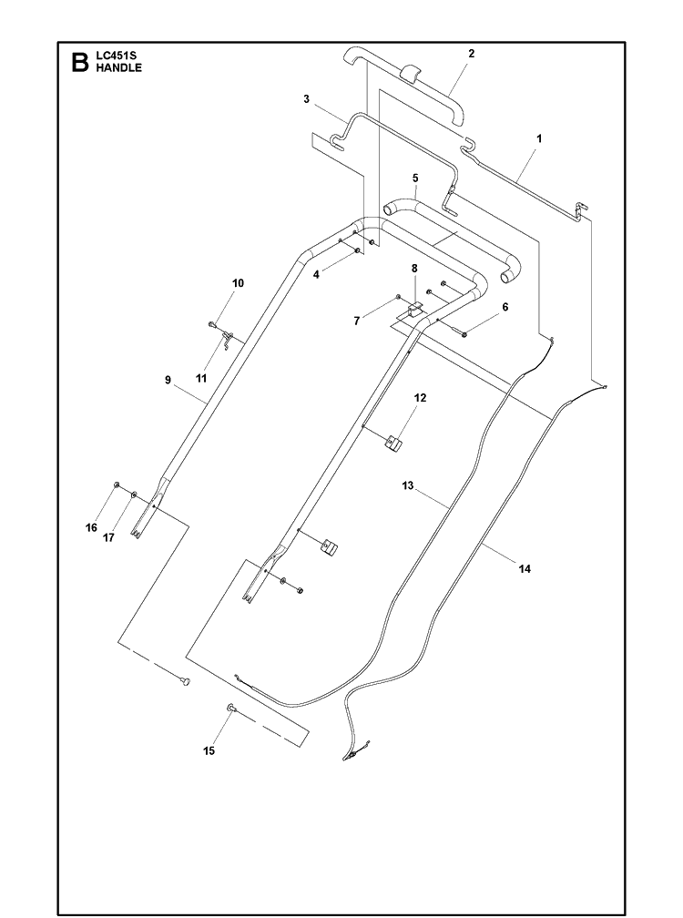 Handle Diagram and Parts List for LC451S (967343101)(2020) Husqvarna Lawn Mower
