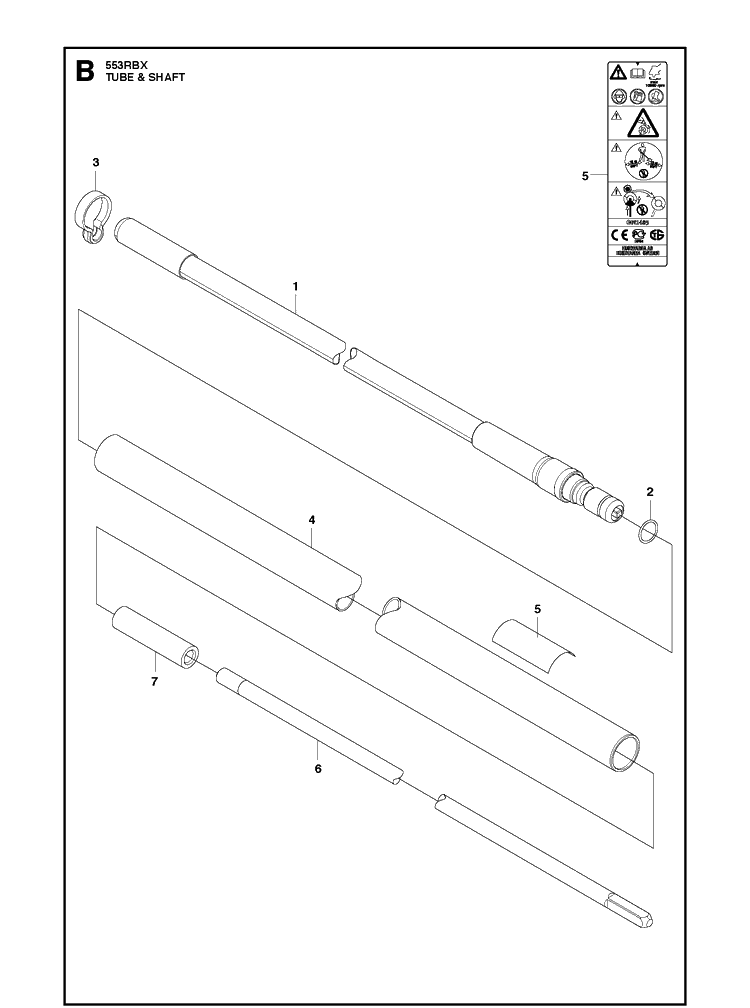 Tube And Shaft Diagram and Parts List for 553RBX 20123200001-20180500000 Husqvarna Brush Cutter