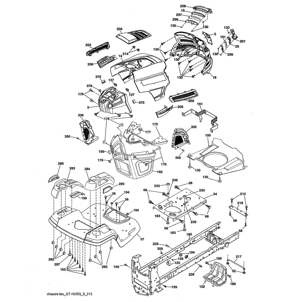 Chassis Diagram and Parts List for YTH20K42-96043027400  Husqvarna Lawn Tractor