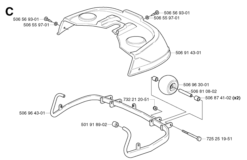 Frame 2 Diagram and Parts List for R13 2003-01 Husqvarna Lawn Tractor