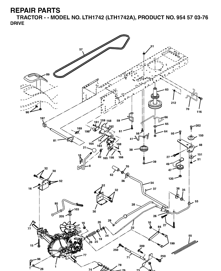 Drive Diagram and Parts List for LTH1742-LTH1742A 2002-11 Husqvarna Lawn Tractor