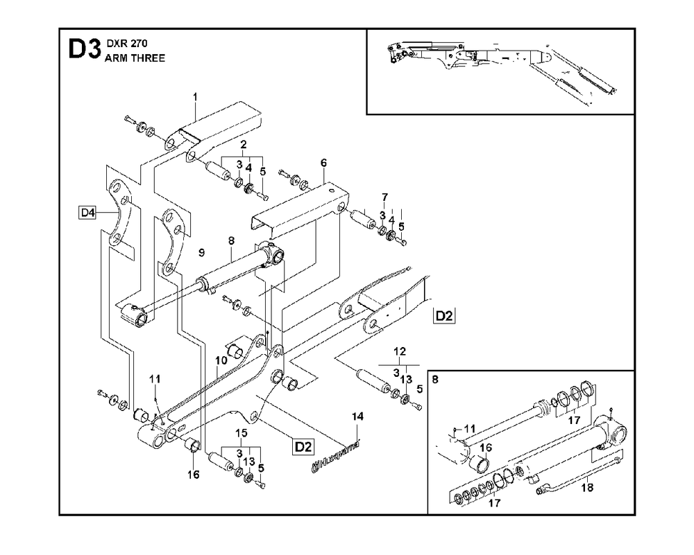 Arm Three Diagram and Parts List for DXR270 (1 & Above)(2013-08) Husqvarna Demolition Hammer