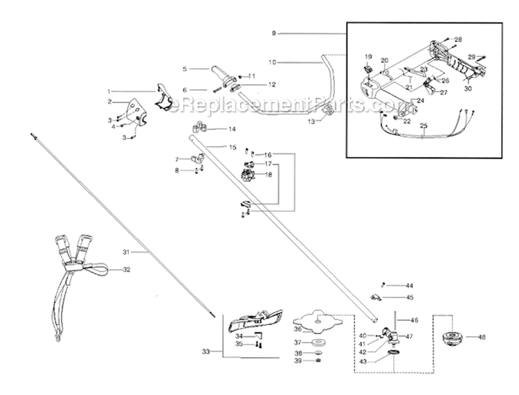 Shaft  Handle Diagram and Parts List for 128R 2010-08 Husqvarna Brush Cutter
