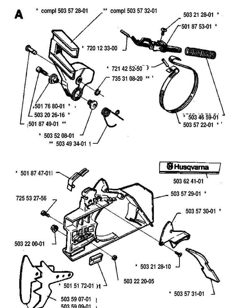 Chain Brake Diagram and Parts List for 268 19933600001-19970100000 Husqvarna Chainsaw
