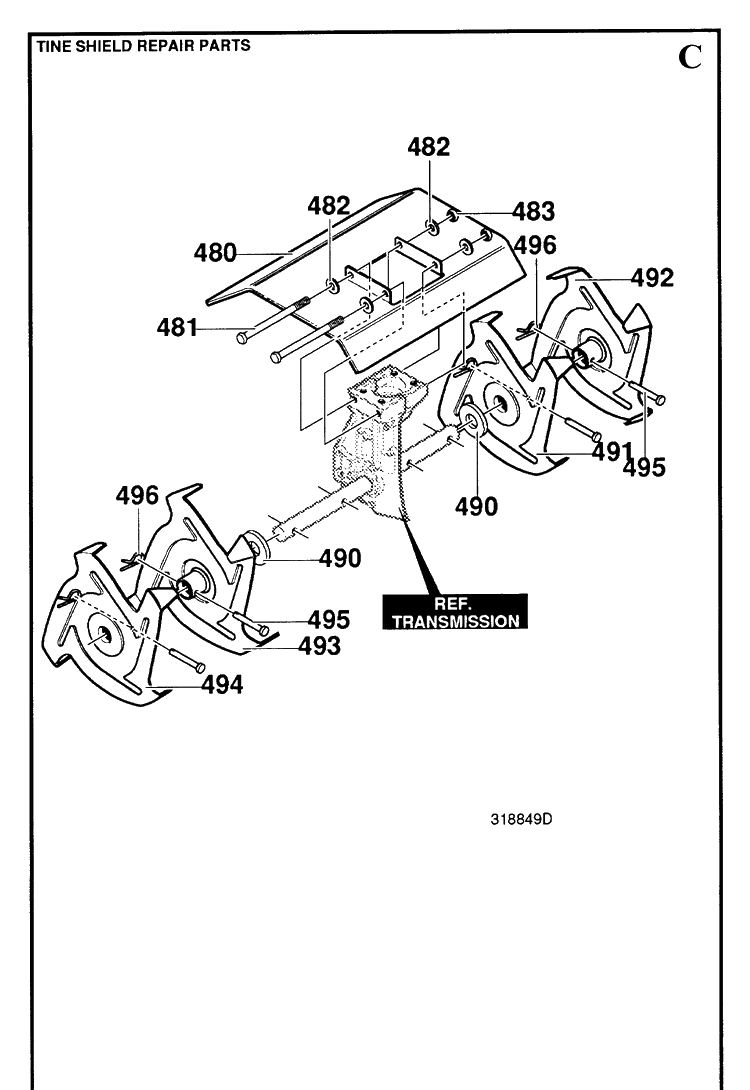 Tine Assembly Diagram and Parts List for CT16 1997-04 Husqvarna Cultivator