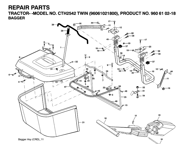 Bagger Diagram and Parts List for CTH2542T (96061021800)(2007-04) Husqvarna Lawn Tractor