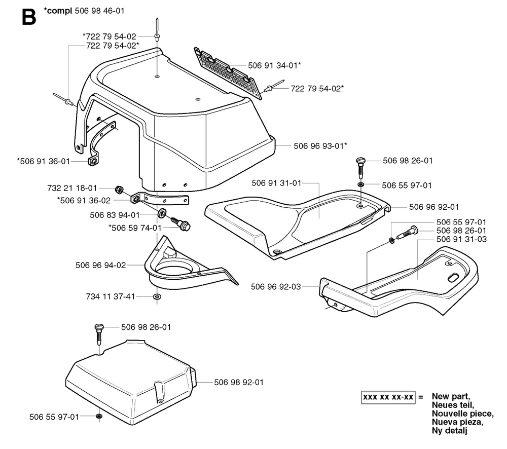 Hood Diagram and Parts List for R13 2002-02 Husqvarna Lawn Tractor