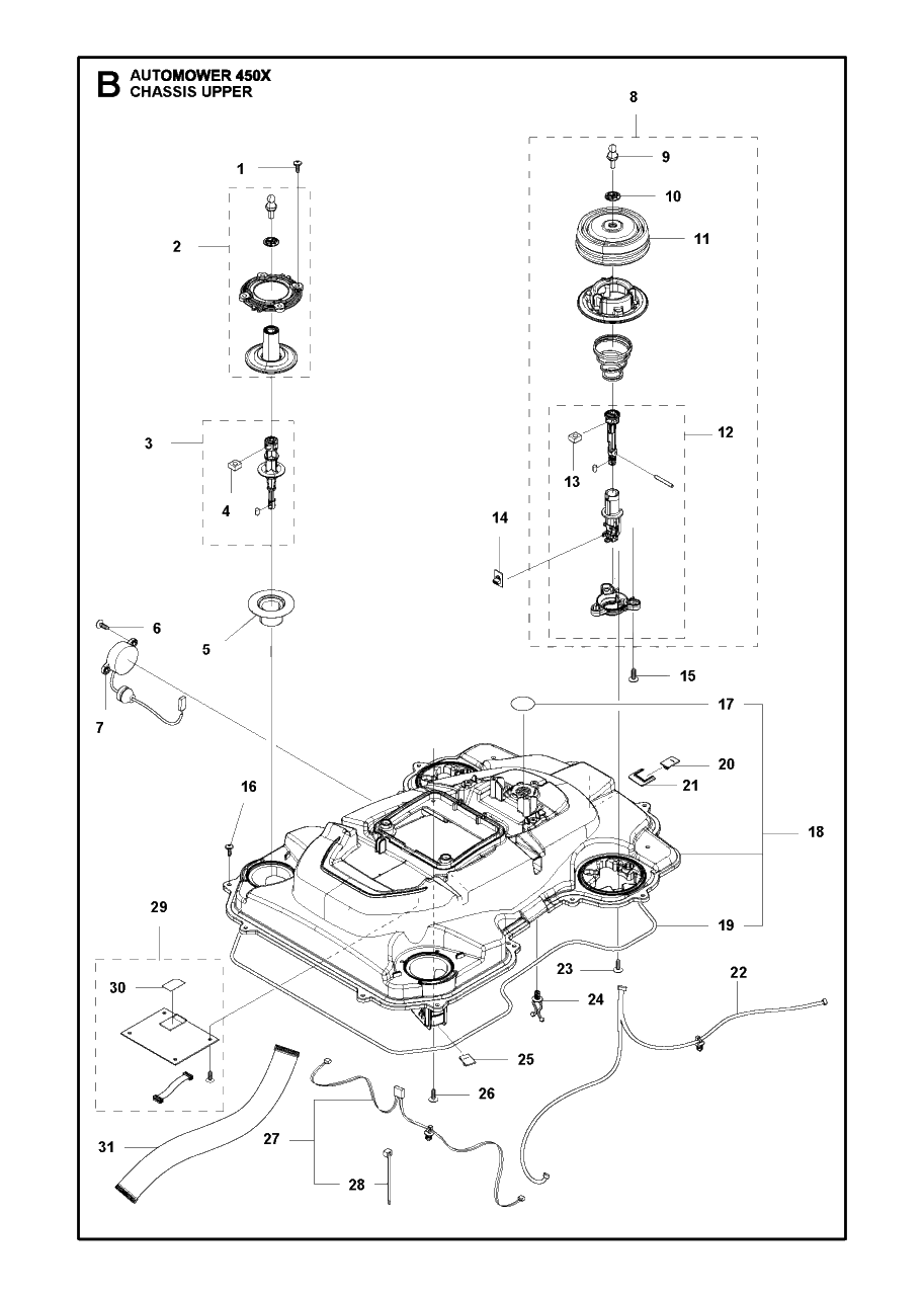 Chassis Upper Diagram and Parts List for 450X 2016-02 Husqvarna Lawn Mower