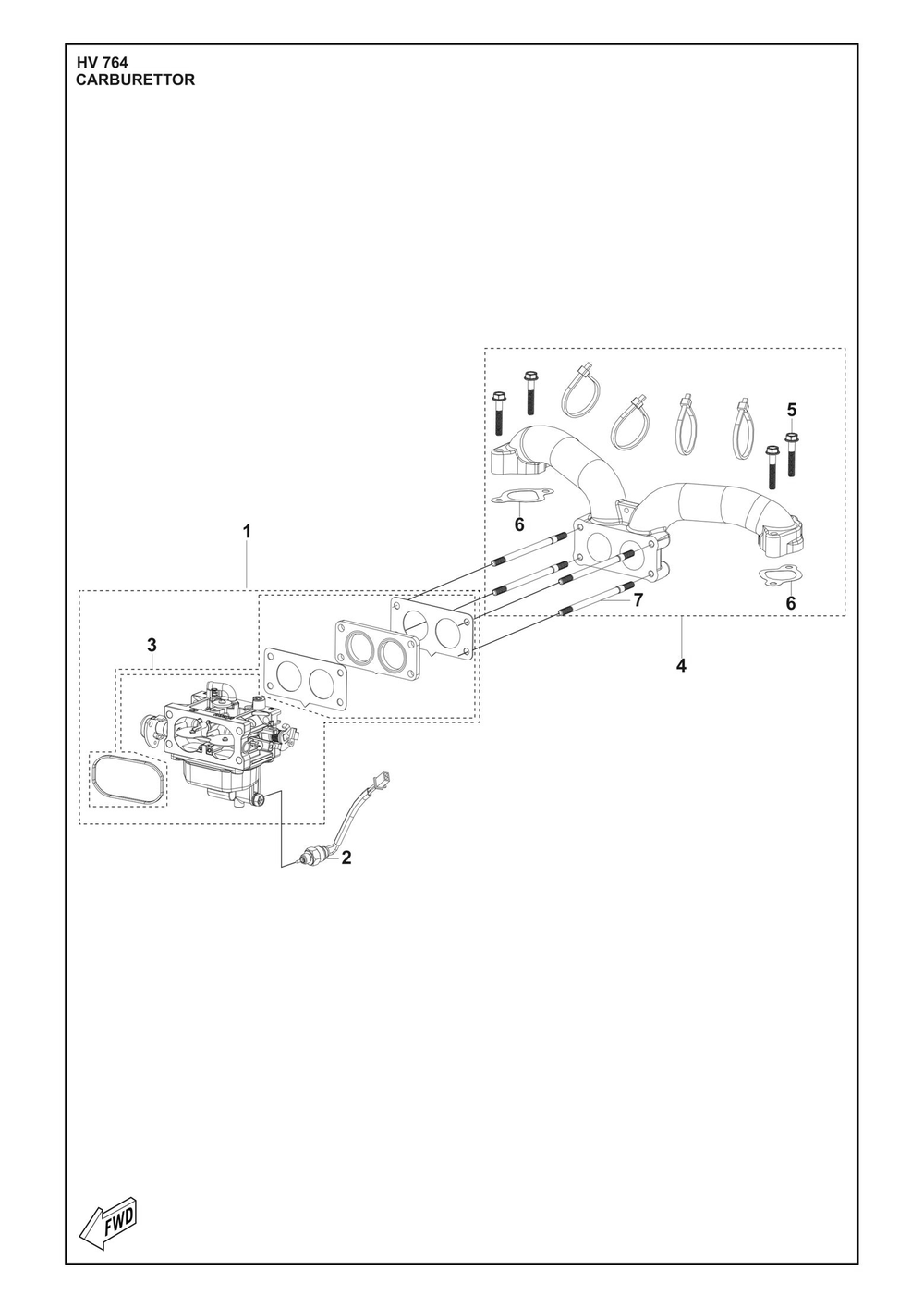 Carburetor Diagram and Parts List for HV764  Husqvarna Engine