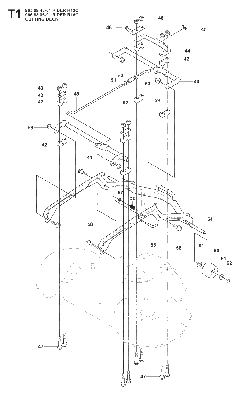Mower Deck / Cutting Deck Diagram and Parts List for R13C (965094301)(2008-04) Husqvarna Lawn Tractor