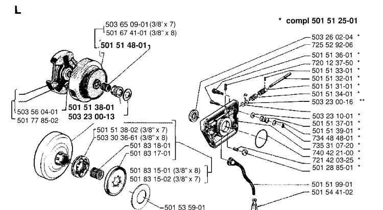 Clutch And Oil Pump Diagram and Parts List for 266  Husqvarna Chainsaw