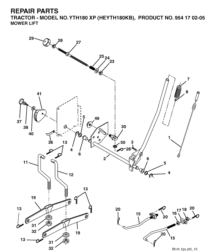 Mower Lift / Deck Lift Diagram and Parts List for YTH180XP (HEYTH180KB)(2004-01) Husqvarna Lawn Tractor