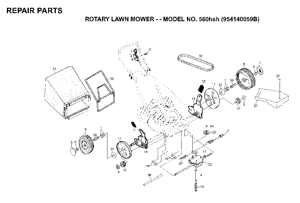 Repair Parts Diagram and Parts List for 560HSH (954140059B, 702511)(1998-10) Husqvarna Lawn Mower