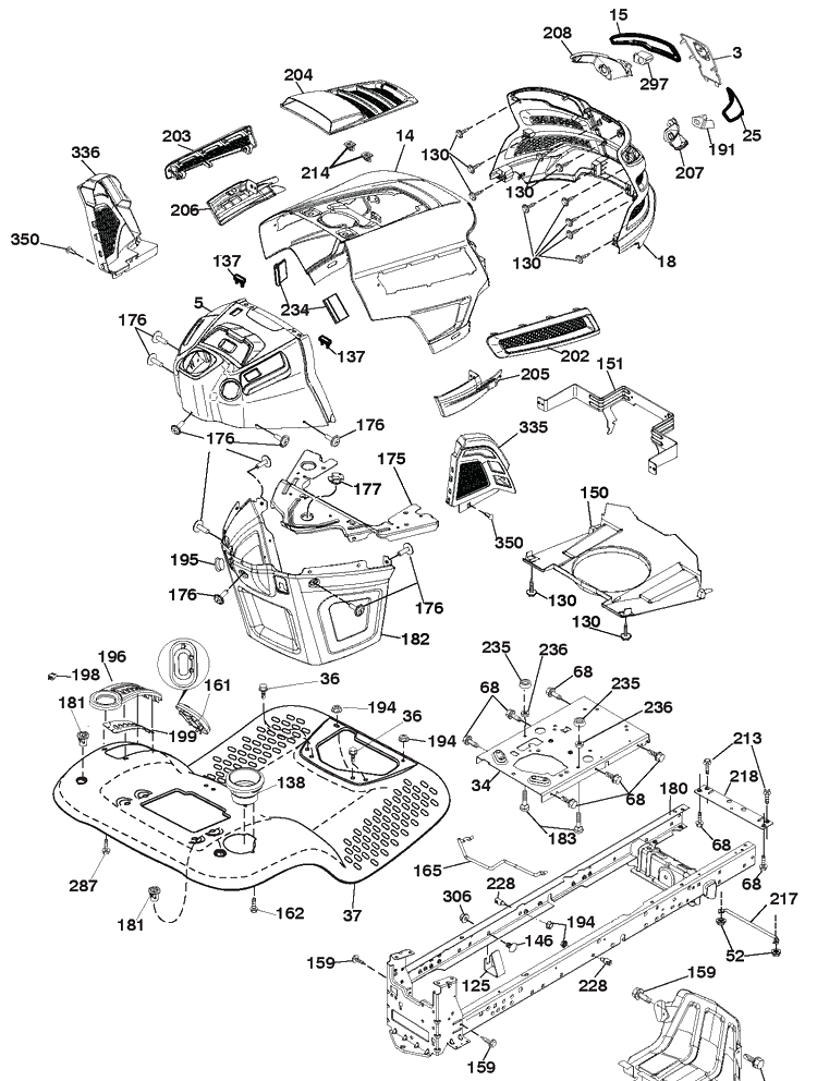 Chassis / Frame Diagram and Parts List for YTH22V46 (96043018500)(2013-09) Husqvarna Lawn Tractor