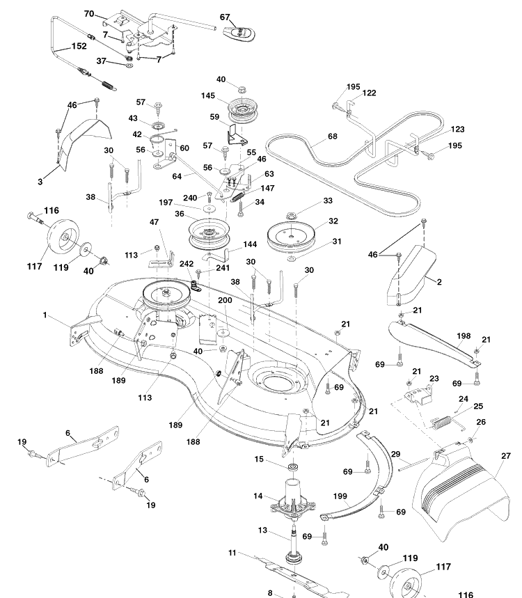Mower Deck Diagram and Parts List for YTH22V46 (96043010101)(2010-04) Husqvarna Lawn Mower
