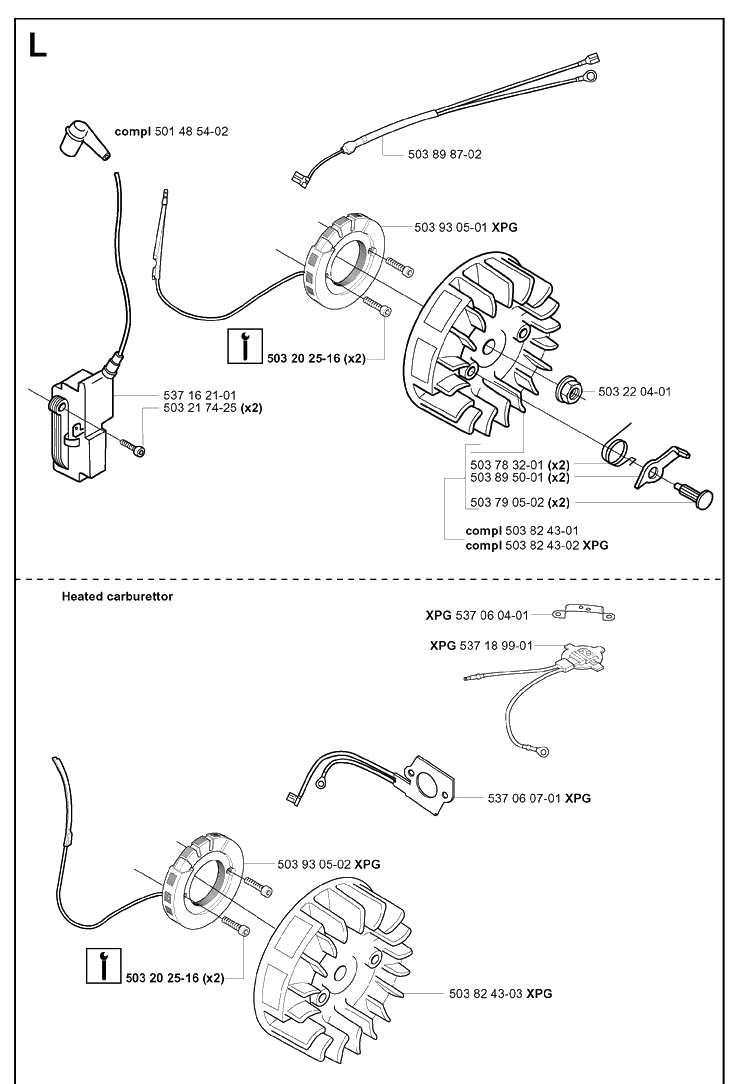 Ignition System Diagram and Parts List for 346XP 20032200001-20041000000 Husqvarna Chainsaw