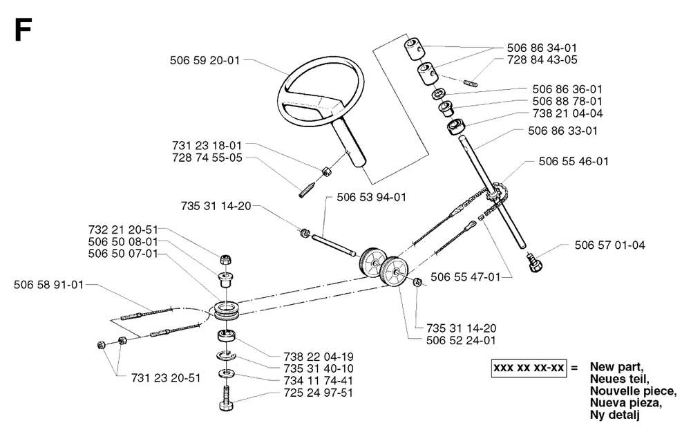 Steering 2 Diagram and Parts List for R13 2002-02 Husqvarna Lawn Tractor