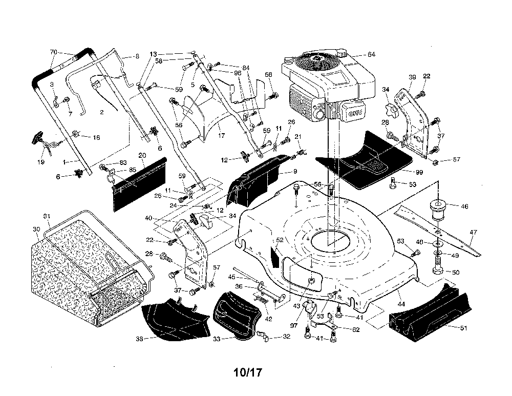 Engine/housing/handle Diagram and Parts List for HU775H-96145000700  Husqvarna Lawn Mower