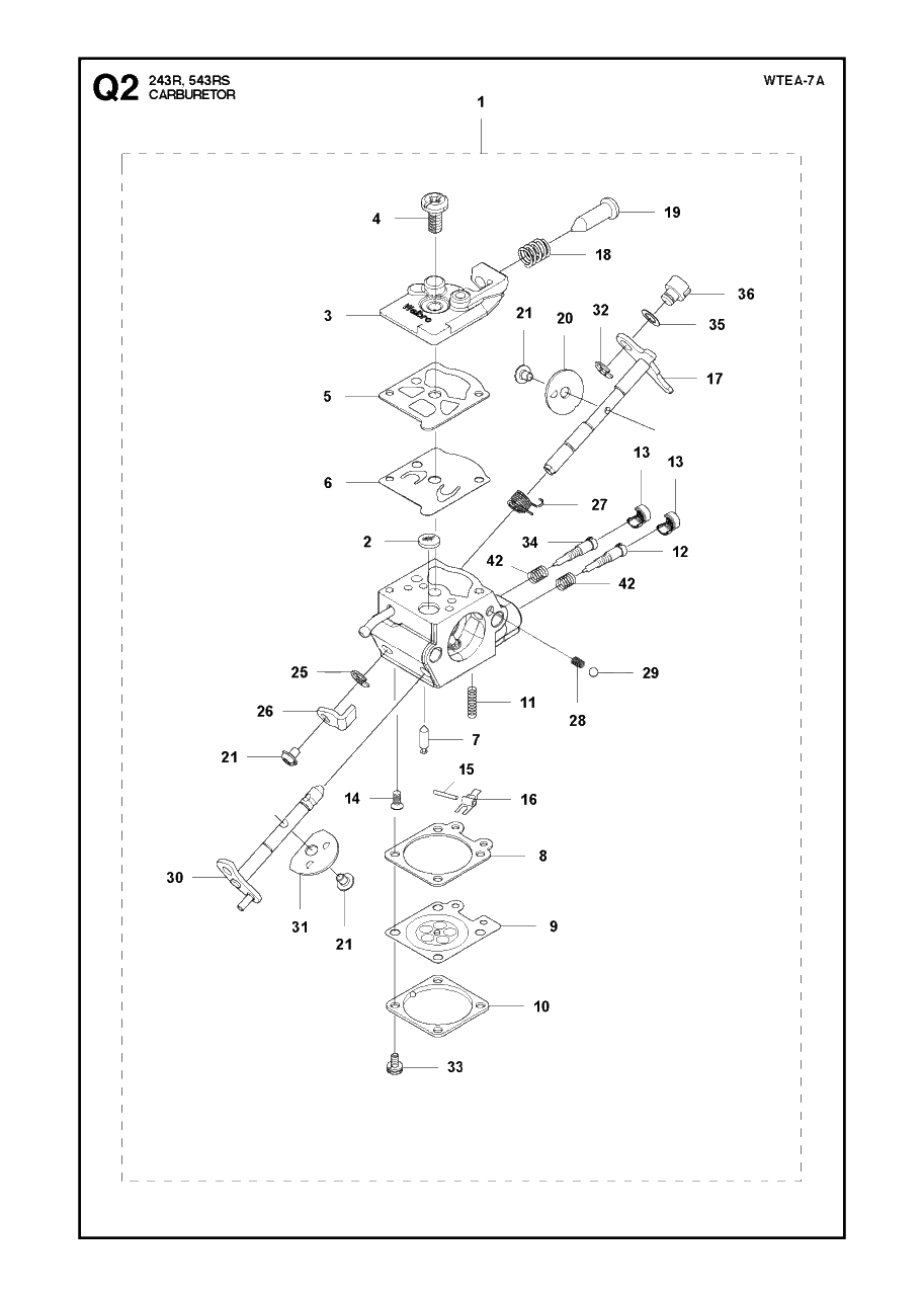 Carburetor Diagram and Parts List for 243R 20121000001 & Above Husqvarna Trimmer