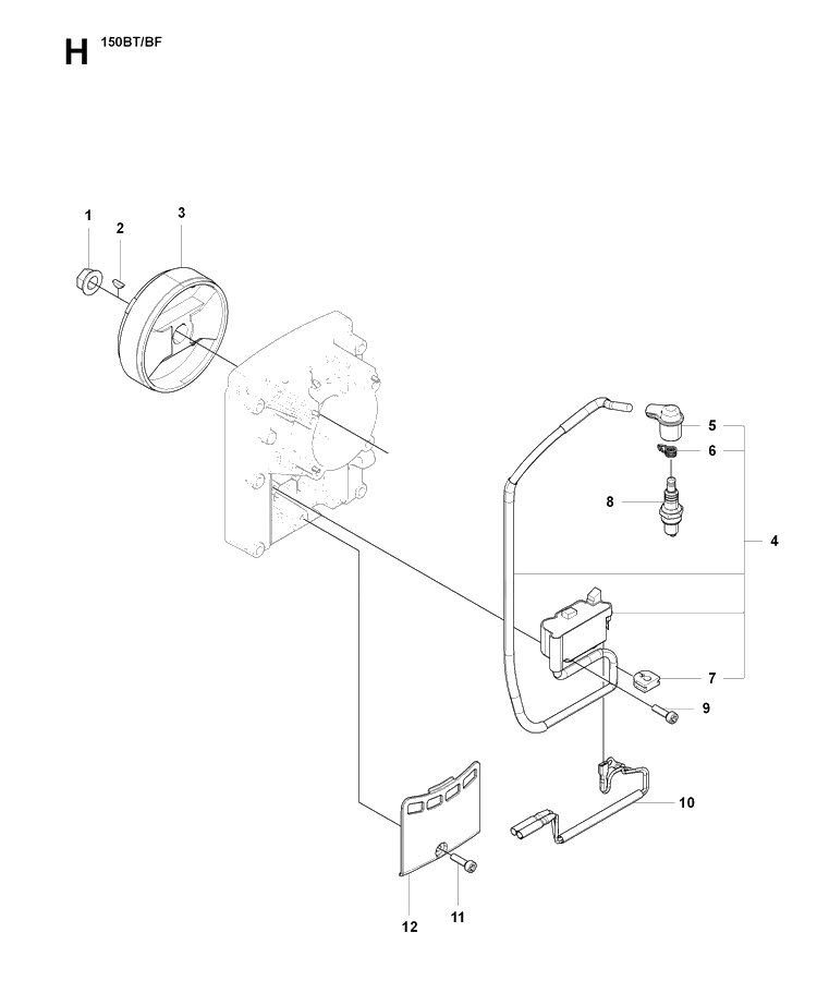Ignition System Diagram and Parts List for 150BF  Husqvarna Leaf Blower / Vacuum