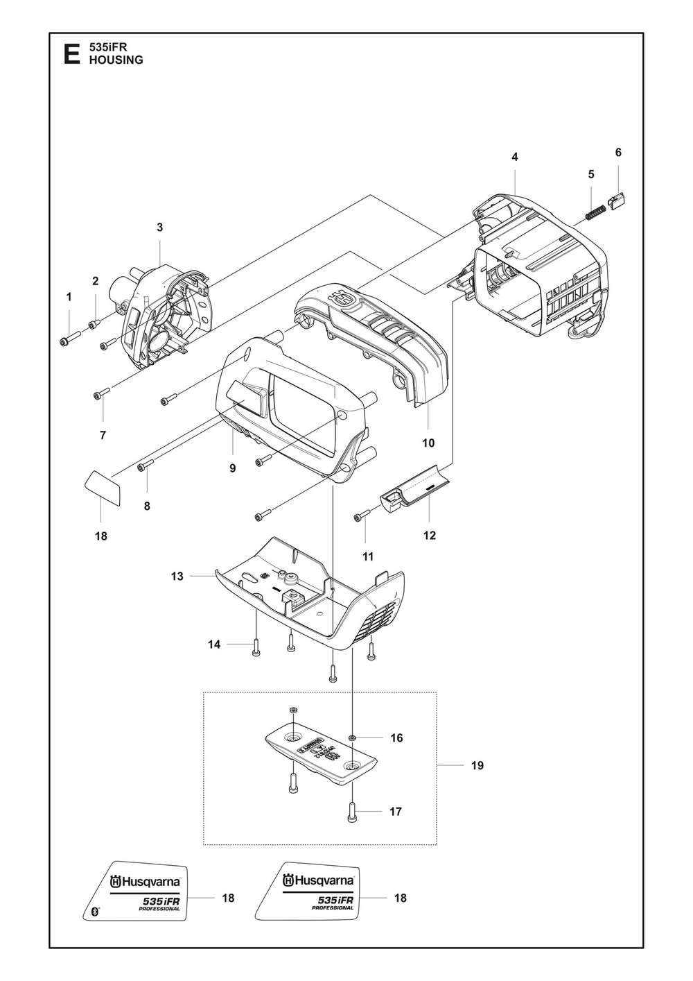 Housing Diagram and Parts List for 535IFRBT  Husqvarna Brush Cutter