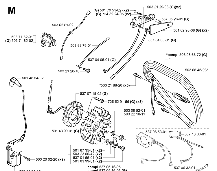 Electrical Diagram and Parts List for 385XP 20011300001-20034000000 Husqvarna Chainsaw