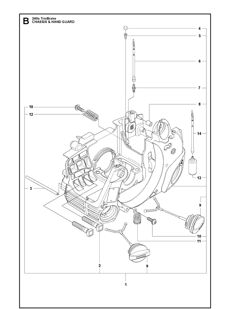 Fuel Tank And Handle Diagram and Parts List for 240E (TRIOBRAKE)(20102300001-Current) Husqvarna Chainsaw