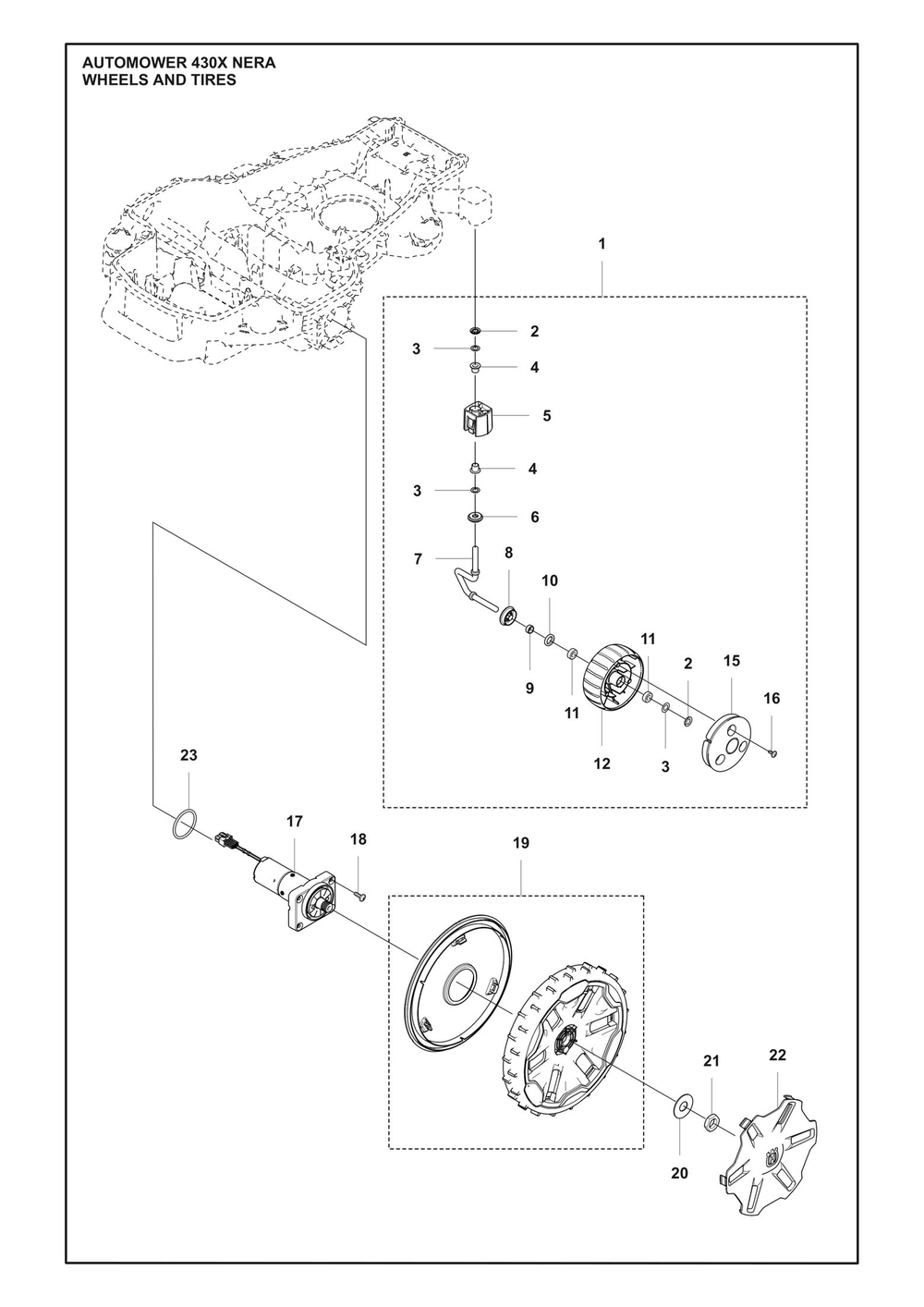 Wheels And Tires Diagram and Parts List for 430XNERA  Husqvarna Lawn Mower