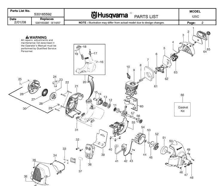 Engine Diagram and Parts List for 125C 20082200001-Current Husqvarna Edger