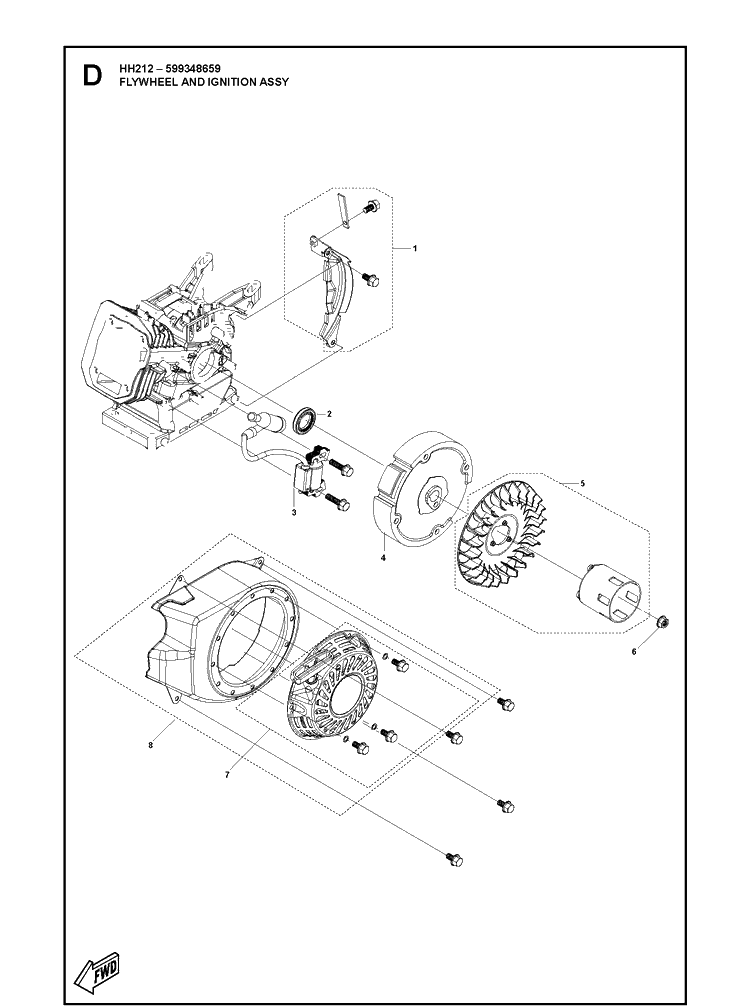 Flywheel And Ignition Assy Diagram and Parts List for 599348659 2020-07 Husqvarna Engine