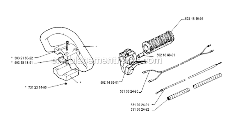 Handle  Controls Diagram and Parts List for 132RB 1990-11 Husqvarna Brush Cutter