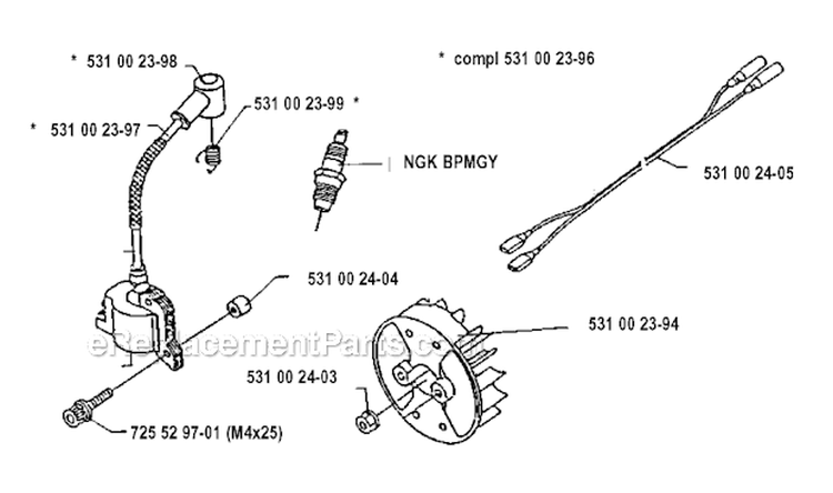 Ignition System Diagram and Parts List for 132RB 1990-11 Husqvarna Brush Cutter